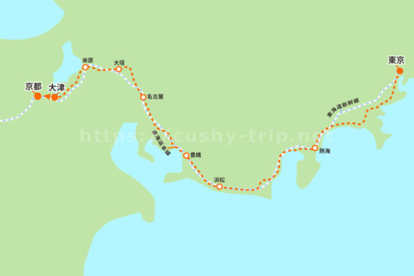 東京-大津間の路線図